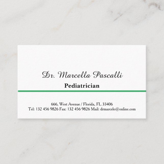 Doctor Pediatrician Green Business Card (Front)