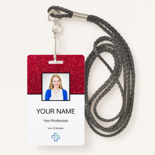 Doctor Photo Logo Typography Barcode Red Name ID Badge