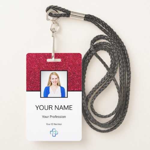 Doctor Photo Logo Typography Barcode Red Name ID Badge