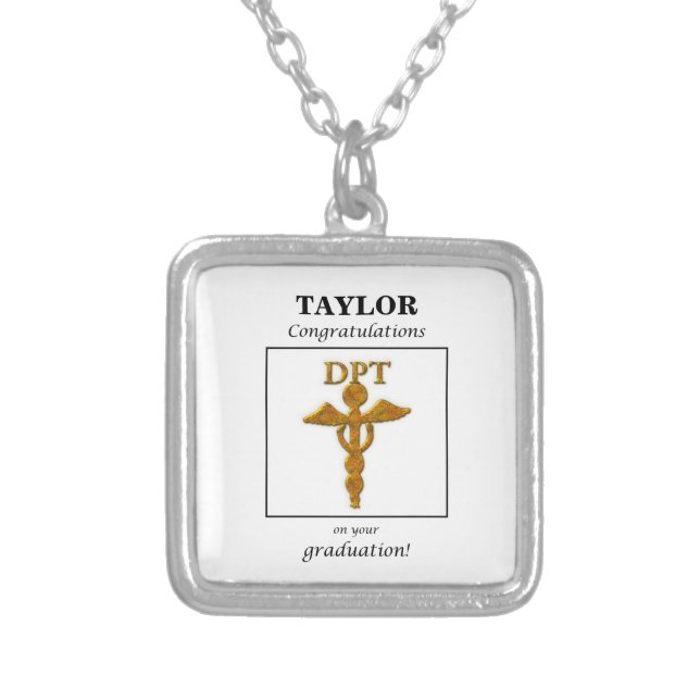 Doctor Physical Therapy Graduation Congratulations Silver Plated Necklace (Front)