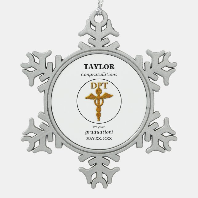 Doctor Physical Therapy Graduation Congratulations Snowflake Pewter Christmas Ornament (Front)