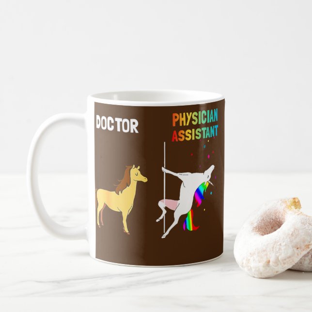 Doctor Physician Assistant Unicorn Dancing  Coffee Mug (With Donut)