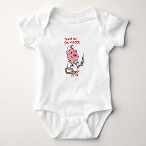 Doctor pig with syringe in hand  choose back colo baby bodysuit