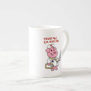 Doctor pig with syringe in hand choose back colo bone china mug