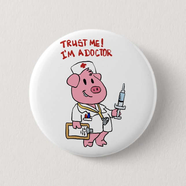 Doctor pig with syringe in hand | choose back colo button (Front)