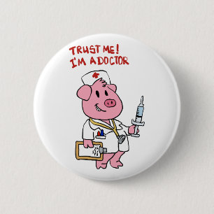 Doctor pig with syringe in hand   choose back colo button