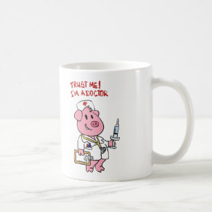 Doctor pig with syringe in hand choose back colo coffee mug