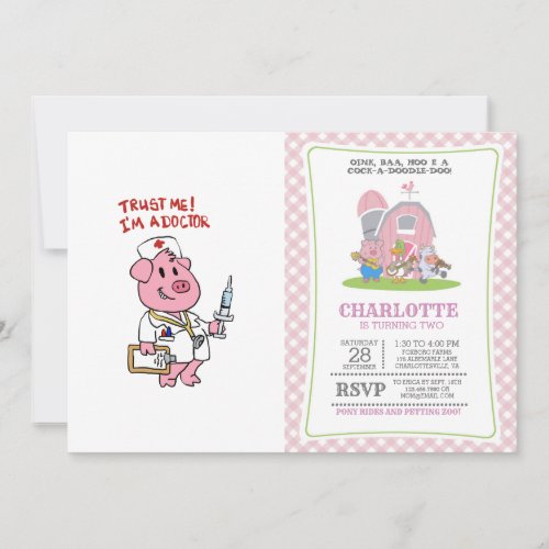 Doctor pig with syringe in hand  choose back colo invitation