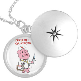 Doctor pig with syringe in hand   choose back colo locket necklace