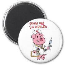 Doctor pig with syringe in hand | choose back colo magnet