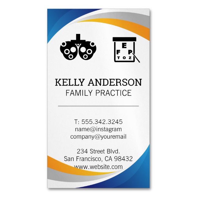 Doctor | Practice MD | Optometrist Business Card Magnet (Front Vertical)