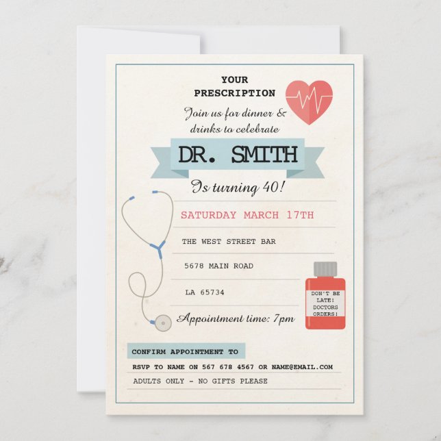 Doctor Prescription Dr. Birthday Party Medical Invitation (Front)