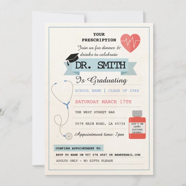 Doctor Prescription Dr. Graduation Party Medical Invitation (Front)