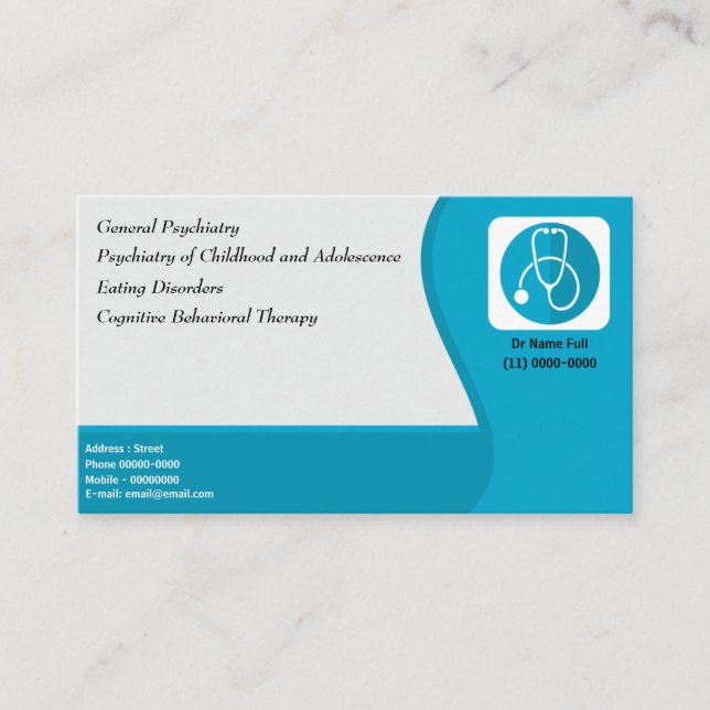 Doctor Psychiatrist Blue Logo Gray Business Card (Front)