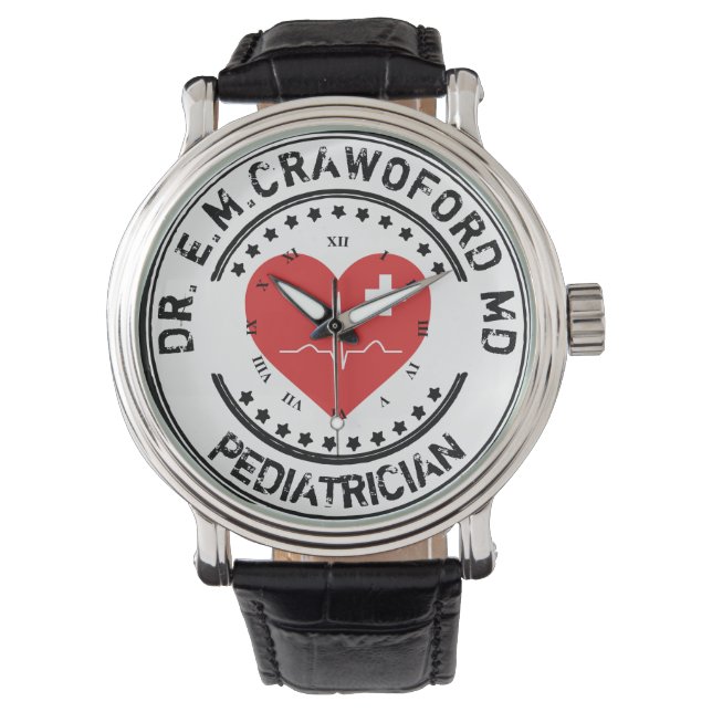 Doctor Rubber Stamp Heart ECG With Your Name Watch (Front)