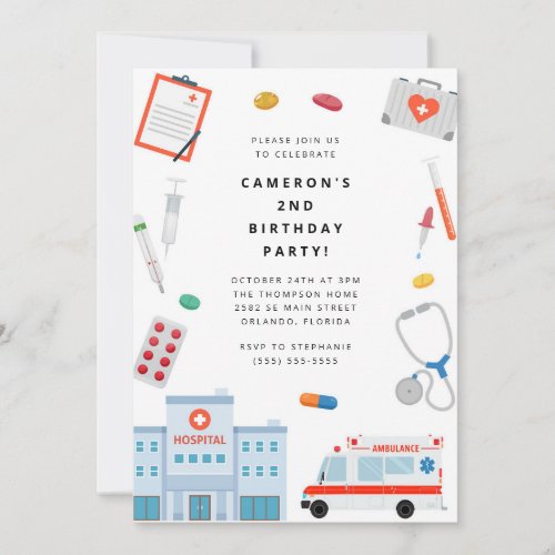 Doctor Scrubs Birthday Party Invitation