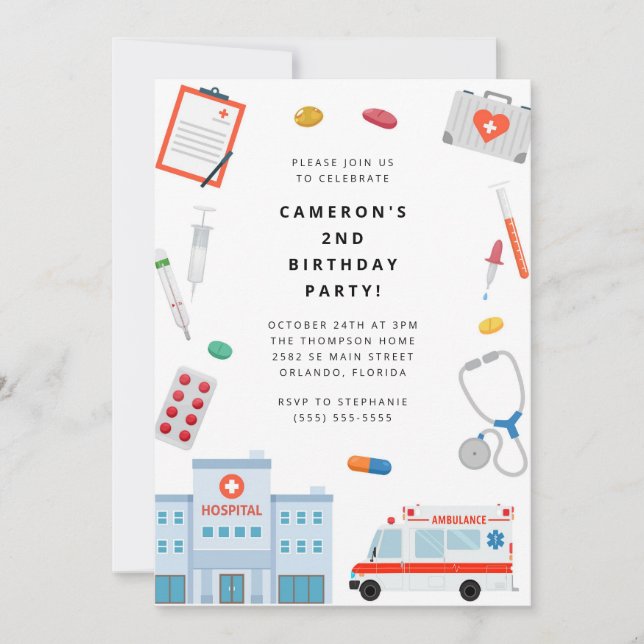 Doctor Scrubs Birthday Party Invitation (Front)