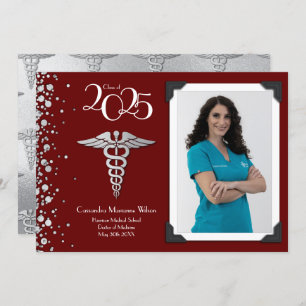 Doctor Silver Graduation Announcement Maroon Photo