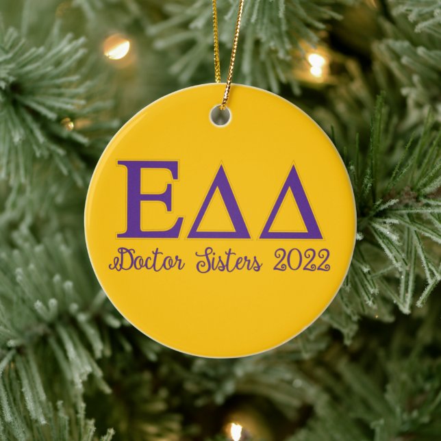 Doctor Sisters EDD gold & purple w names Ceramic Ornament (Tree)