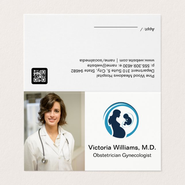 Doctor Smiling | Obstetrician Gynecologist Logo Business Card (Outside Unfolded)