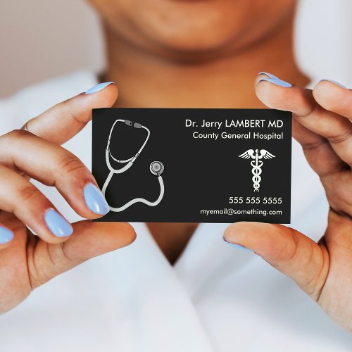 Doctor Stethoscope Black Business Card
