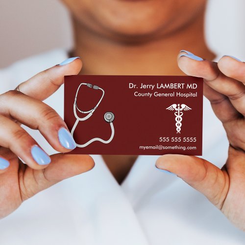 Doctor Stethoscope Red Business Card