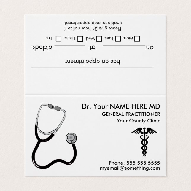 Doctor Stethoscope White Appointment Business Card (Outside Unfolded)