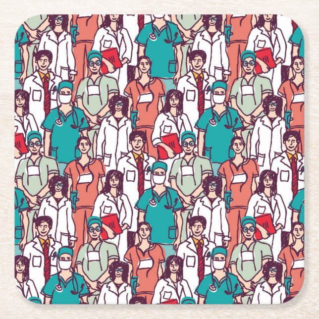 Doctor & Surgeon Pattern Square Paper Coaster (Front)