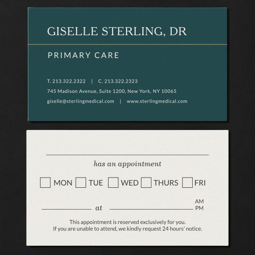 Doctor Teal Green Office Appointment Reminder Card
