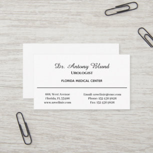Doctor Urologist Simple White and Black Business Card