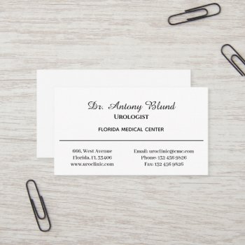 Doctor Urologist Simple White And Black Business Card by Calart_Creations at Zazzle