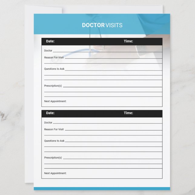 Doctor Visit Planner Template (Back)
