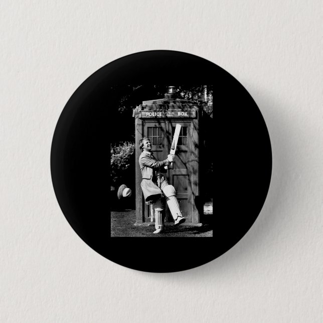 Doctor Who Peter Davison Cricket Tardis 1981 Tank  Button (Front)