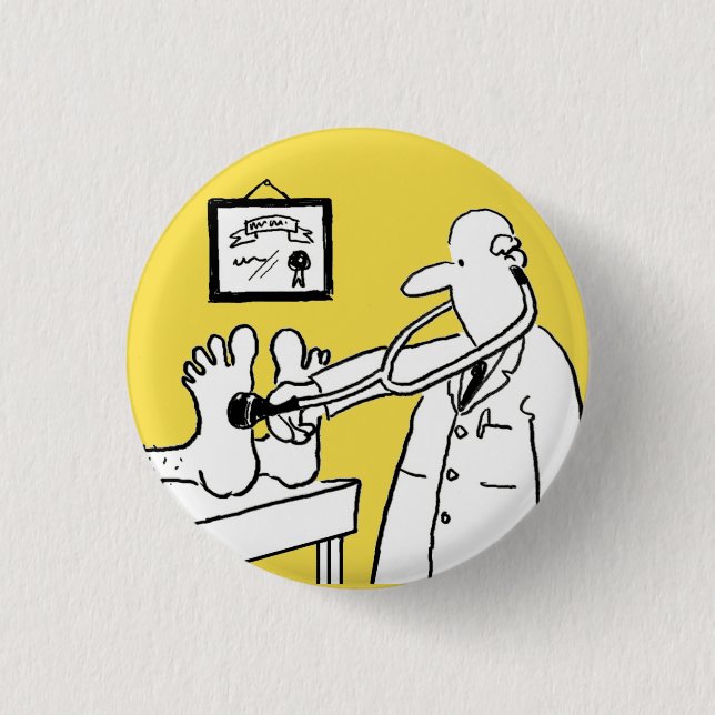 Doctor with Stethoscope Checking Feet Button (Front)