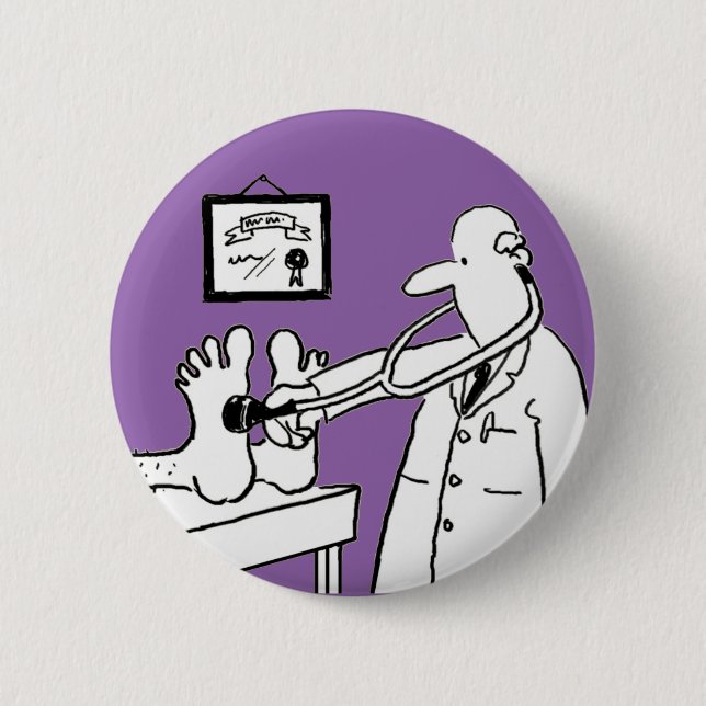 Doctor with Stethoscope Checking Feet Button (Front)