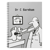 Doctor with Stethoscope Checking Feet Notebook