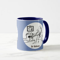Doctor with Stethoscope tests Feet. Doctor Mug