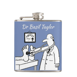 Doctor with Stethoscope Tests Patient's Feet Flask