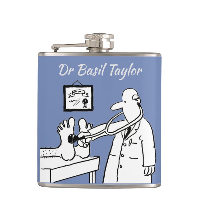 Doctor with Stethoscope Tests Patient's Feet Flask (Front)