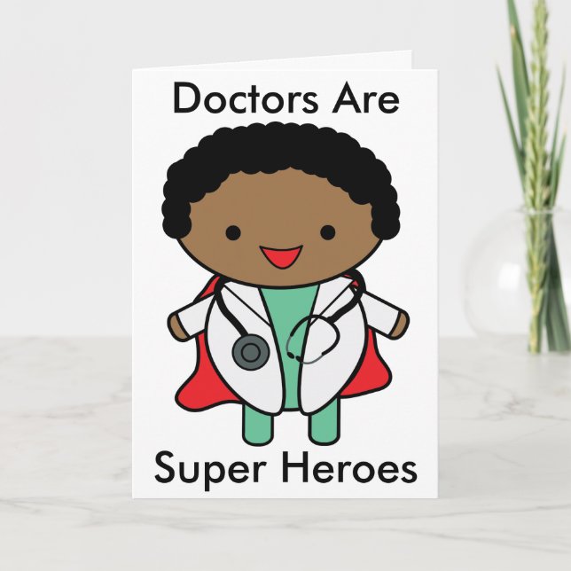 Doctors Are Super Heroes Black Personalize Thank You Card (Front)