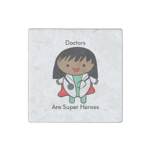Doctors Are Super Heroes Personalize Female Black Stone Magnet