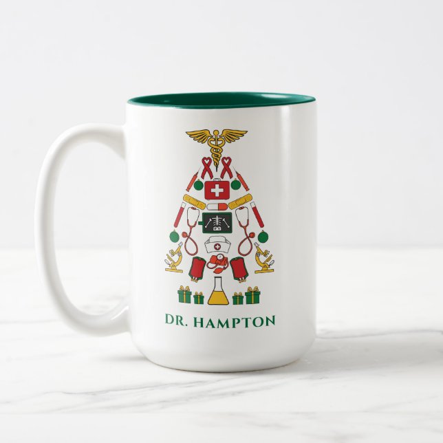 Doctors Christmas Holiday Personalized Medic Two-Tone Coffee Mug (Left)