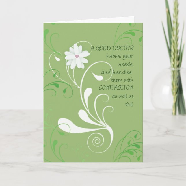 Doctors' Day Thank You, Green Swirls Thank You Card (Front)
