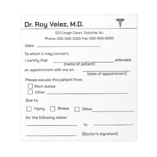 Doctors Excuse Notepad
