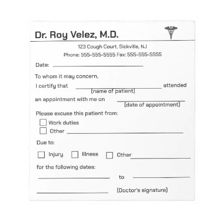 Doctors Excuse Notepad