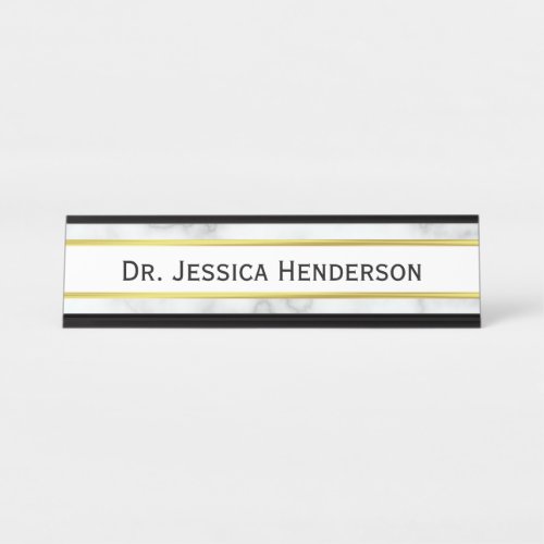 Doctors Faux Gold and White Marble Look Desk Name Plate