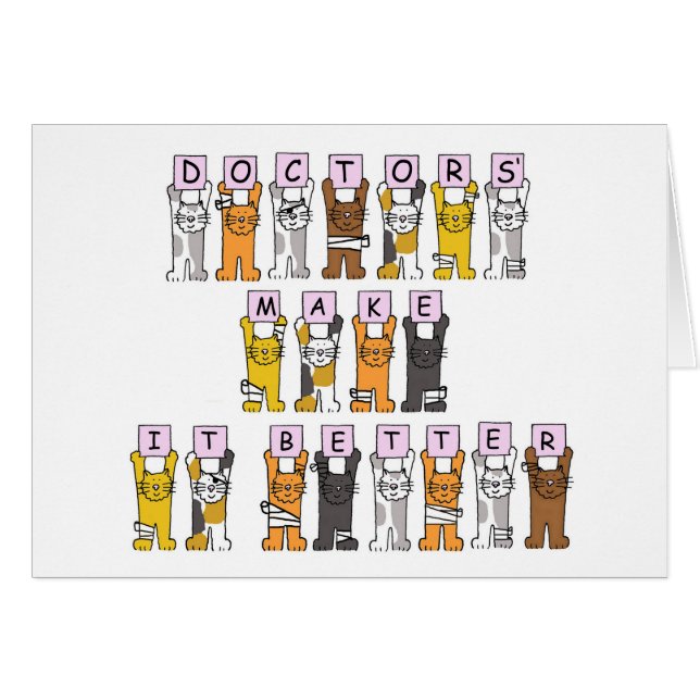 Doctors Make it Better Cartoon Cats Cards (Front Horizontal)