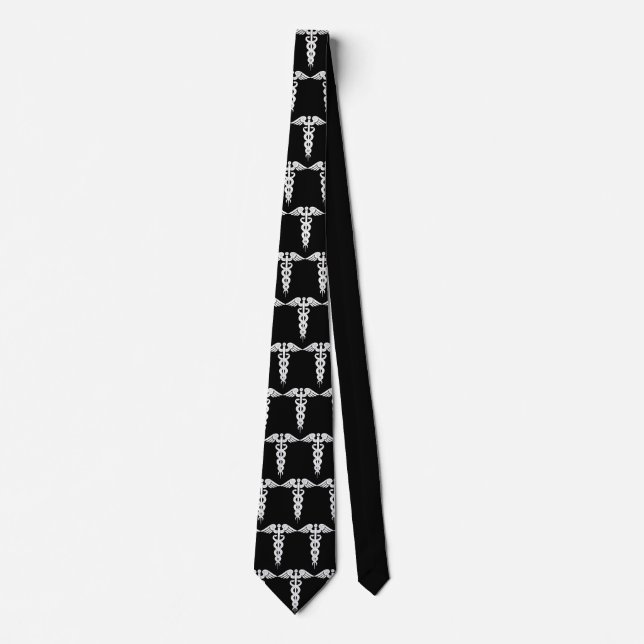 Doctors Medical Caduceus Black And White Neck Tie (Front)