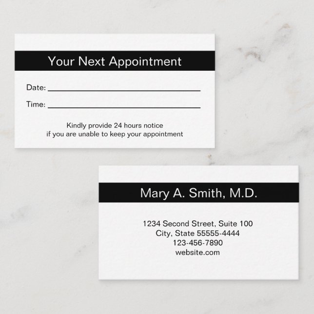 Doctor's Medical Office Your Next Appointment Card (Front/Back)