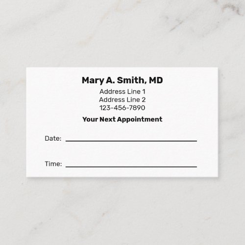 Doctor's Name in Bold Font White Your Next Appointment Card